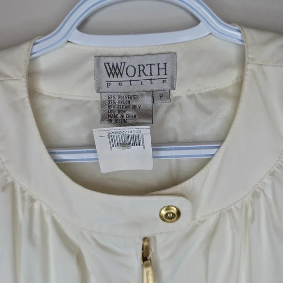 NWT Worth Petite  White w/ Gold Details Cropped Arm Belted Jacket P Size - Picture 4 of 10